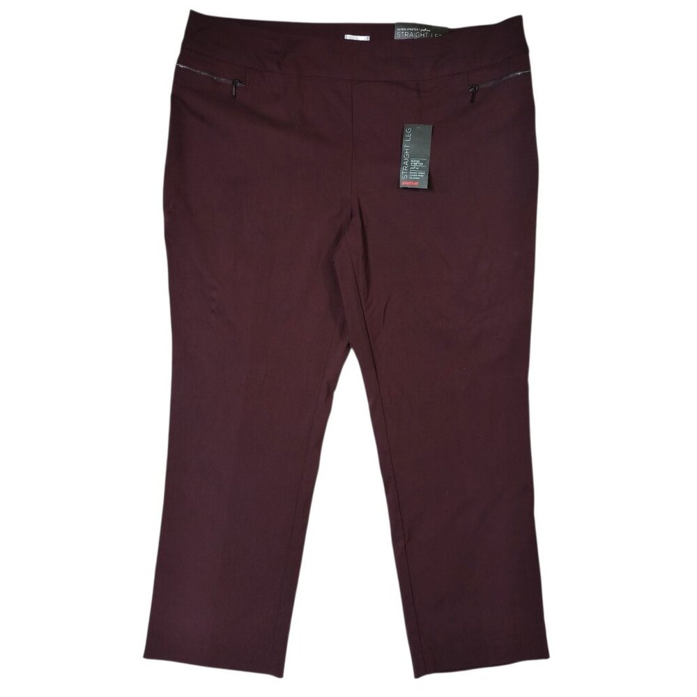Avenue Womens Burgundy Solid Tummy Control Straight Leg  Pants Trousers Size 20